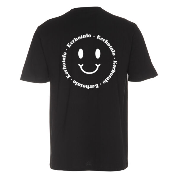 Kerhotalo Smiley T-paita (black), selkä, valkoinen